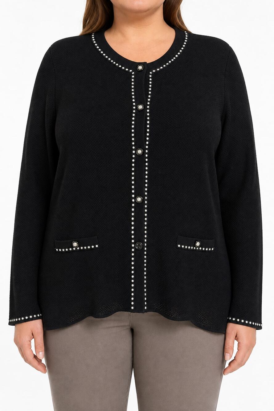 Exclusively Misook Black White Pearl Button Knit Cardigan Women's XL Minimalist